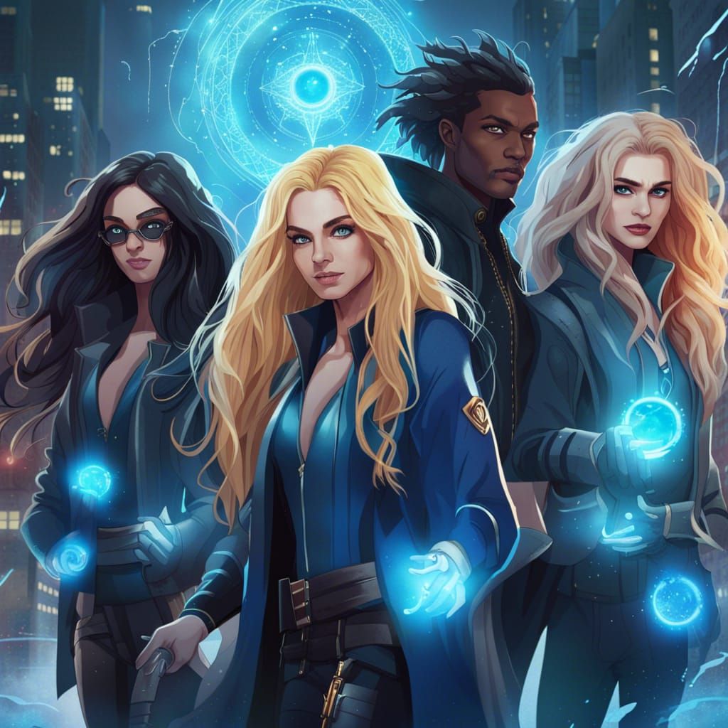 Ice Witch Superhero Squad in Cyberpunk Style