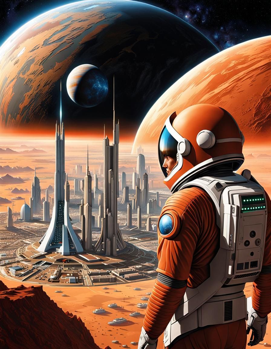 Utopian Orbital City Portrait in Sci-Fi Style