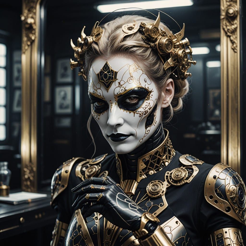 Retro-Futuristic Cyberpunk Portrait of a Jester Joker Girl