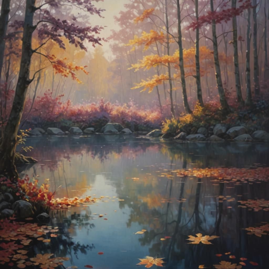 Autumn Lake in Magical Realism Style