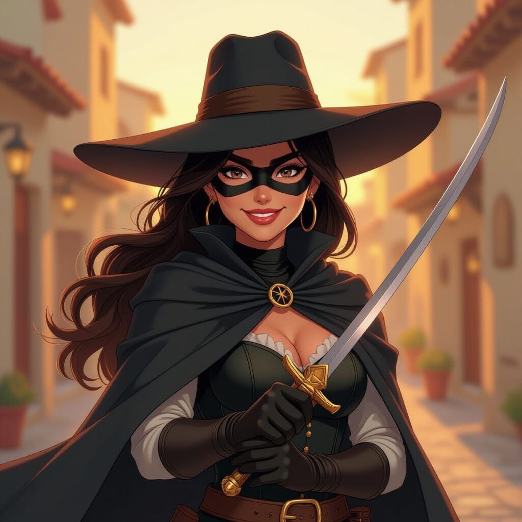 Anime Zorro Woman with Rapier in Early Morning Light