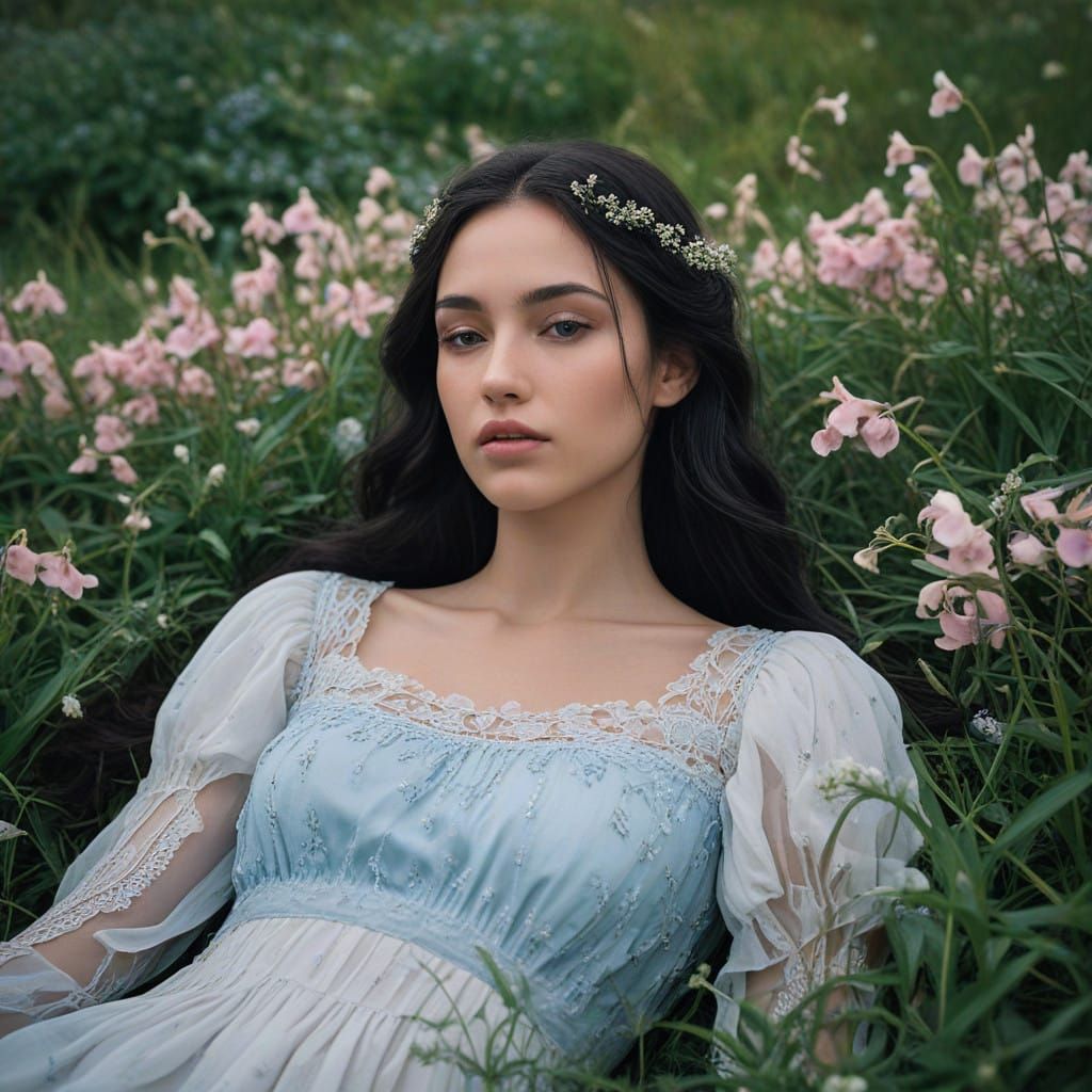 Mystical Woman in a Field of Flowers
