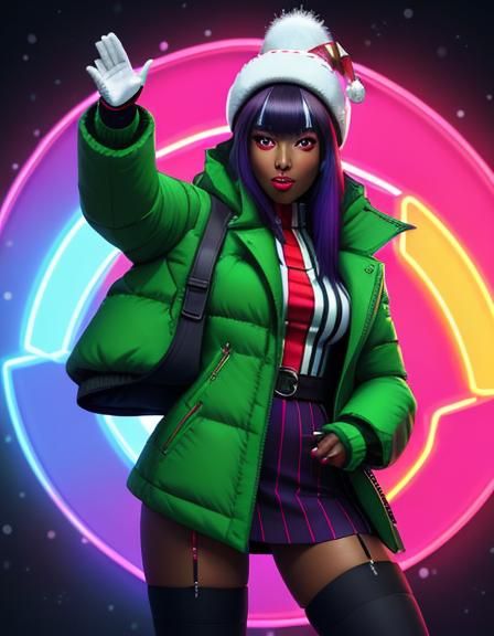 Anime Girl in Neon Winter Wonderland