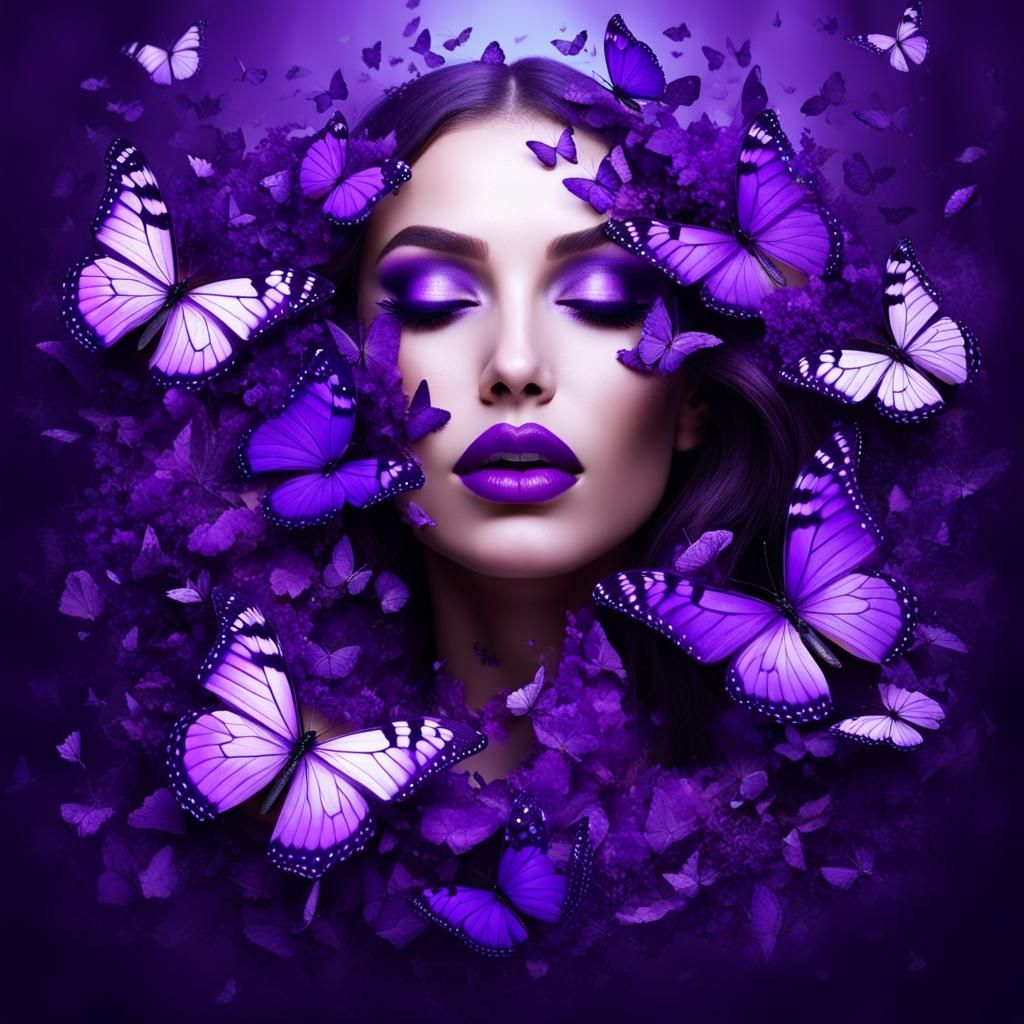 Sealed Lips Surrounded by Butterflies in Purple Fantasy