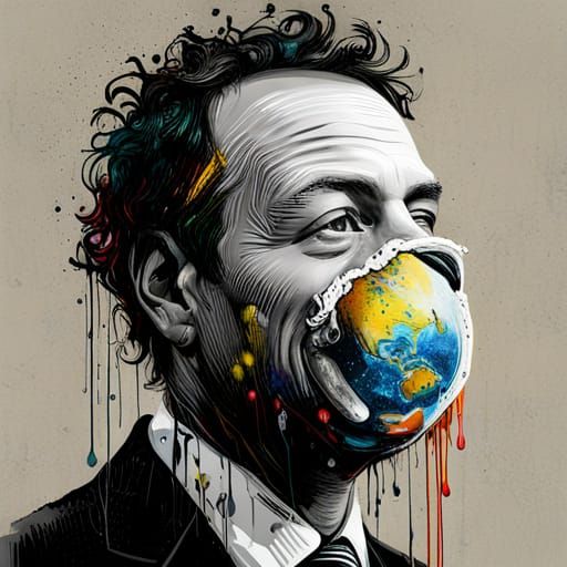 Banksy-Style Stencil Art: Politician Squeezing Earth