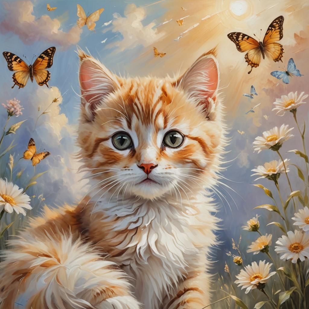 Dreamy Kitten Transformation: An Impressionist Oil Painting