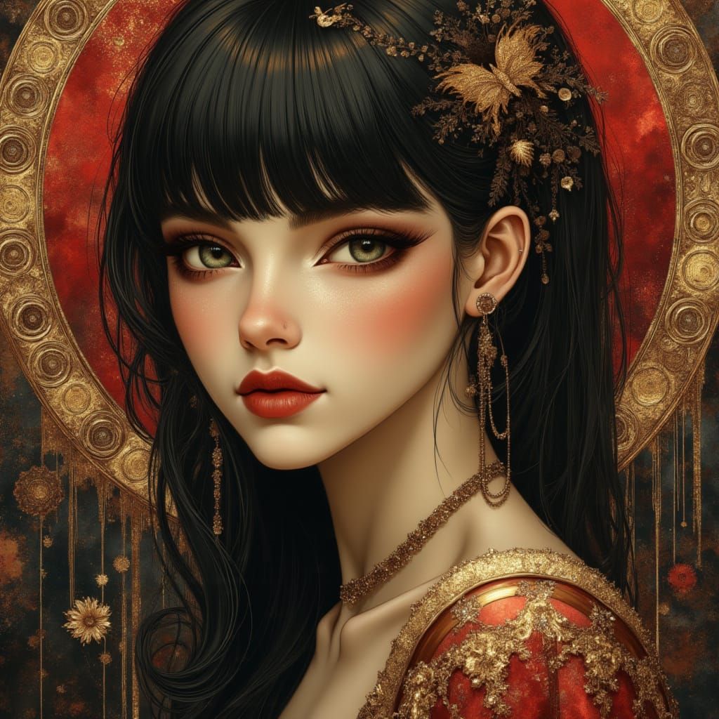 Punk Queen Portrait in Rococo Style with Breathtaking Beauty
