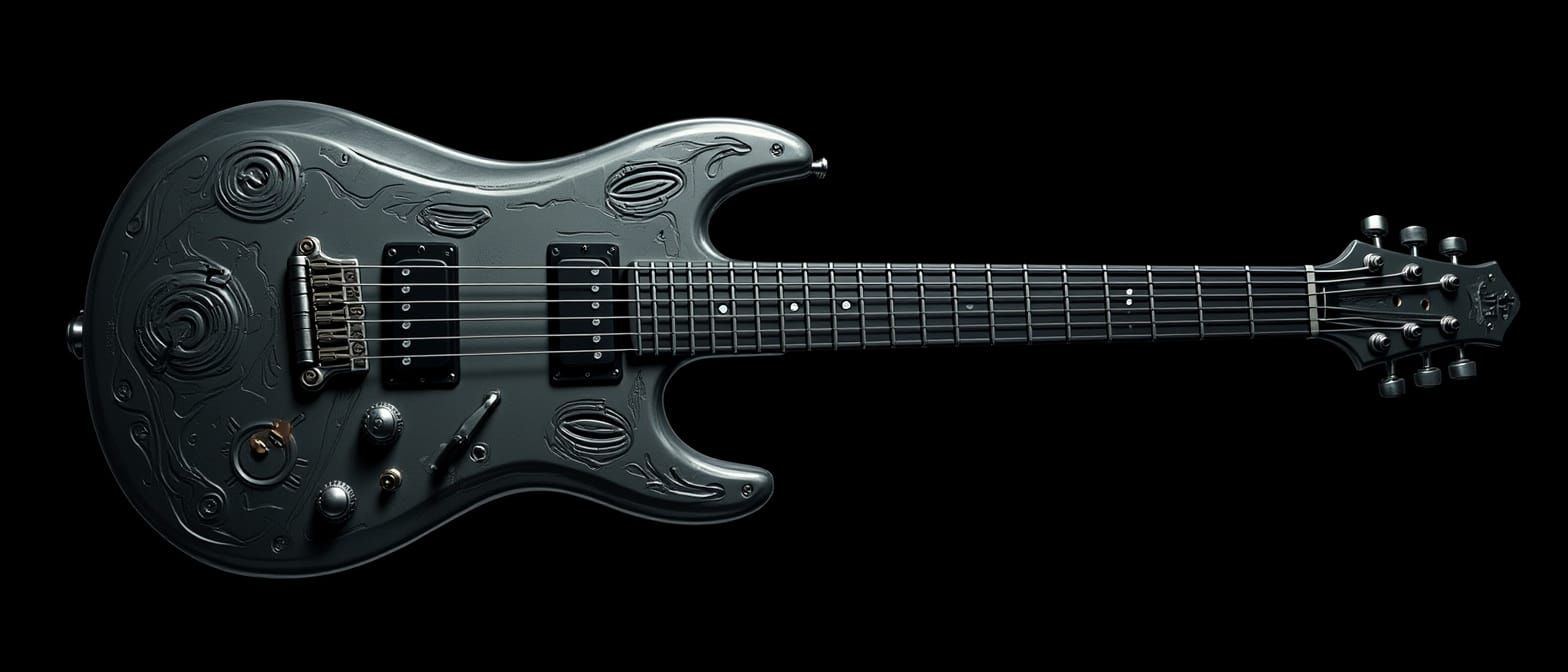 Metallic Guitar with Engravings and Bolts