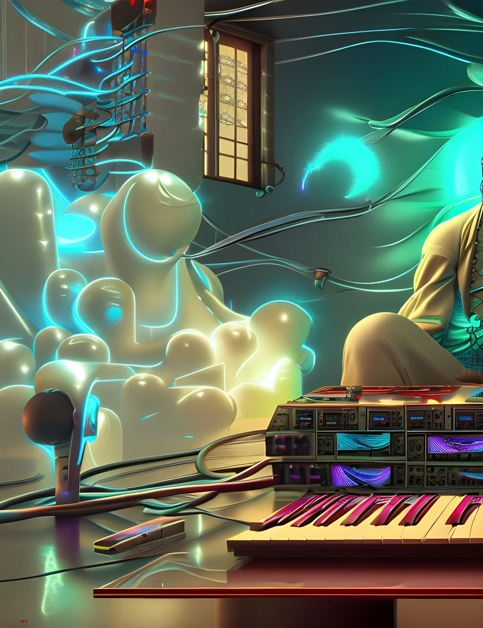 Cosmic DJ in Rococo Style Digital Art