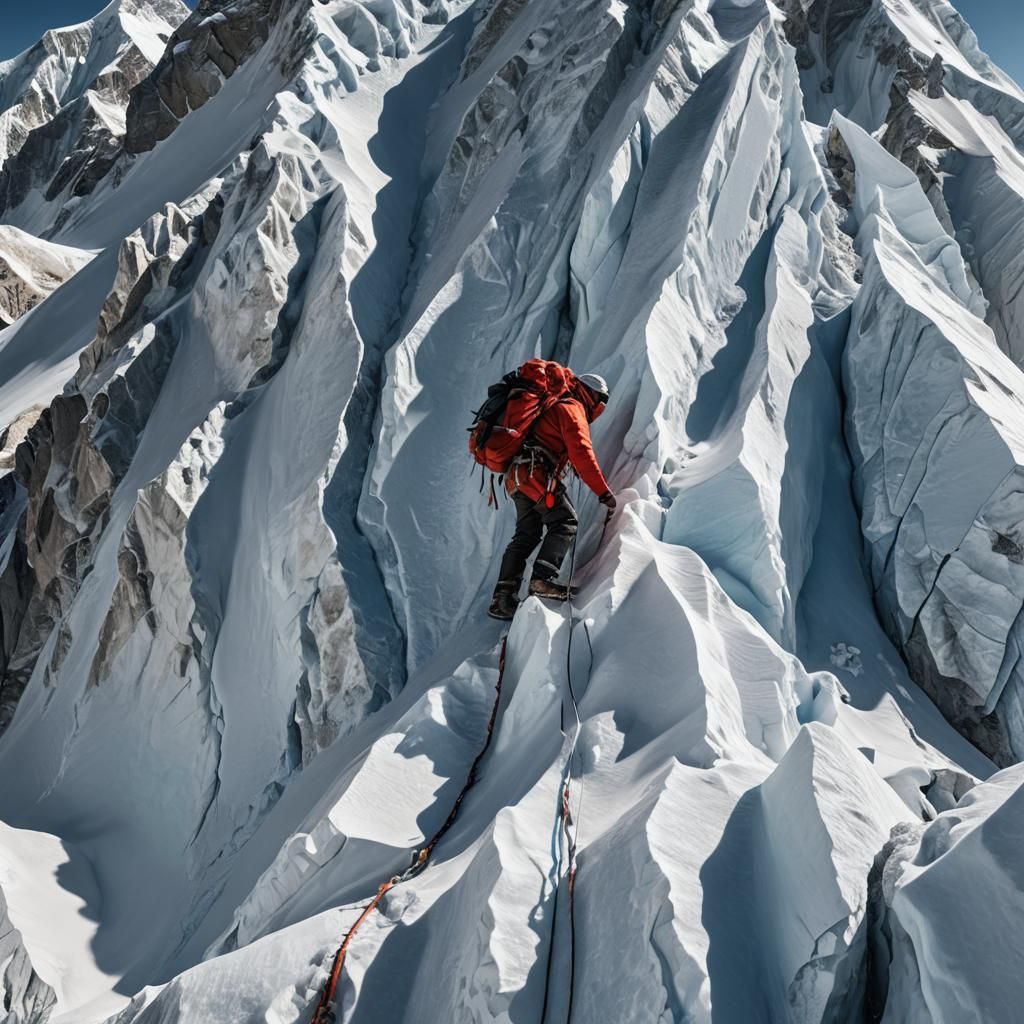 Mongolian Man Ascends Everest: Hyper-Realistic Digital Art