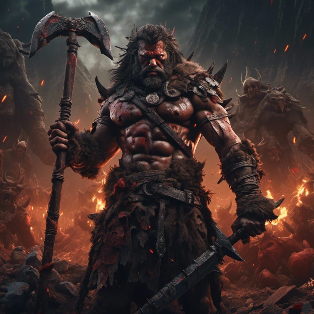 Bloody Barbarian Portrait in Hyperreal Style