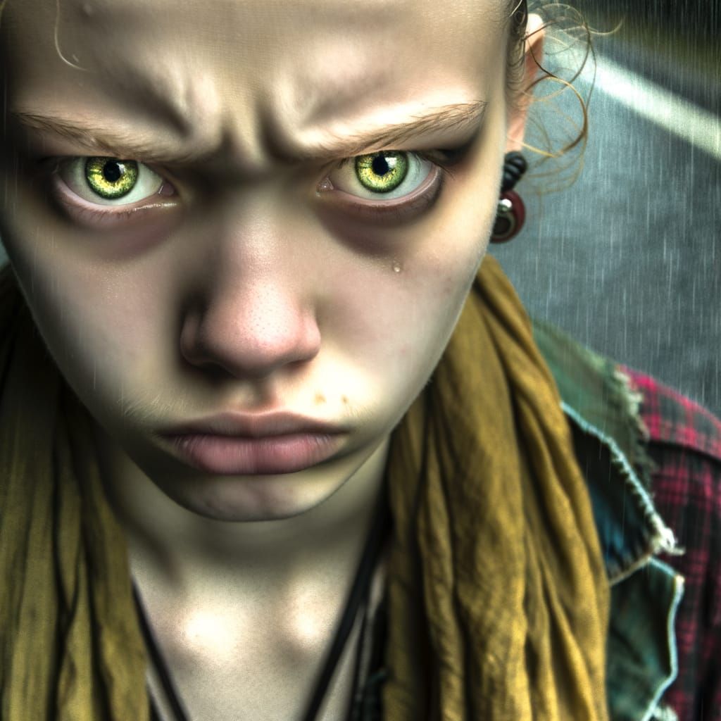 Grunge Beauty Under Rainy Downpour