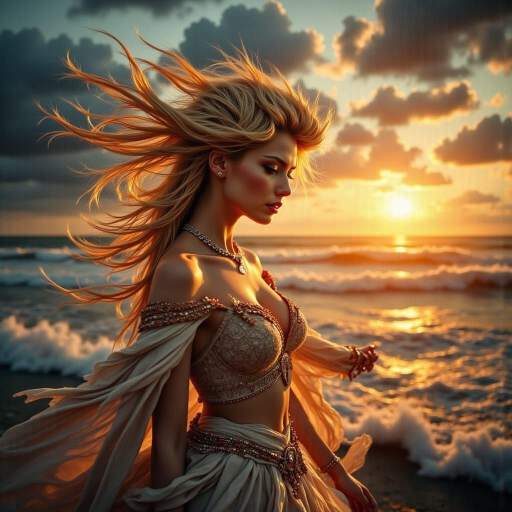 Dramatic Cliffside Figure in Hyper Photorealism