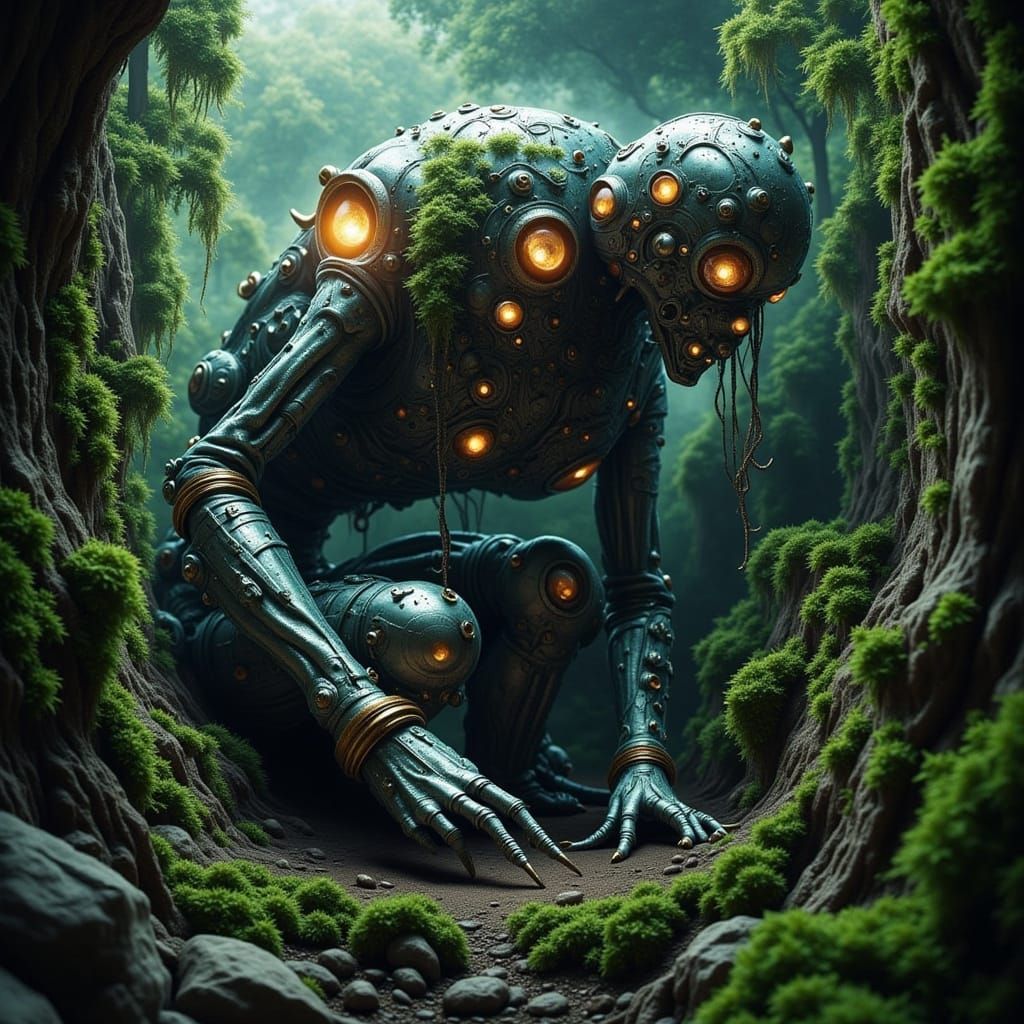 Ancient Automaton Slumbers in Enchanted Forest Glade