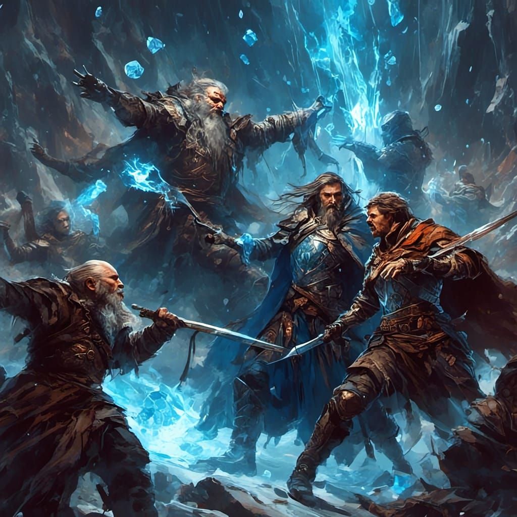 Fantasy Battle Before a Crystal, in Art Nouveau Style