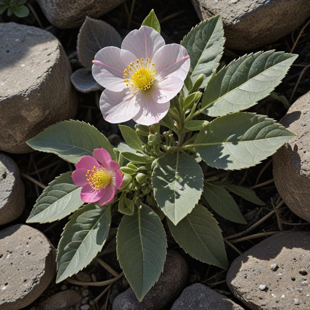 Elegant Cistus Bloom in Guilloche Frame, Copperplate Engravi...