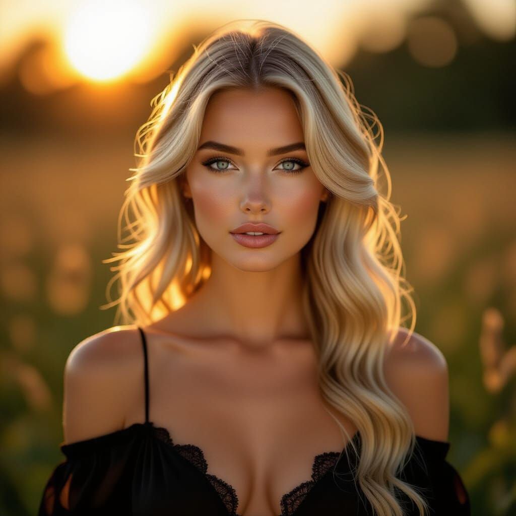 Blonde Woman in Golden Hour Light, Pre-Raphaelite Style