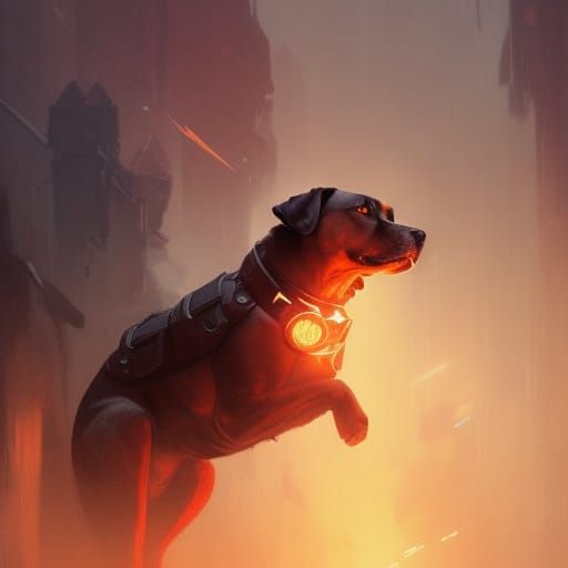 Dog Superhero in Dark Fantasy Concept Art
