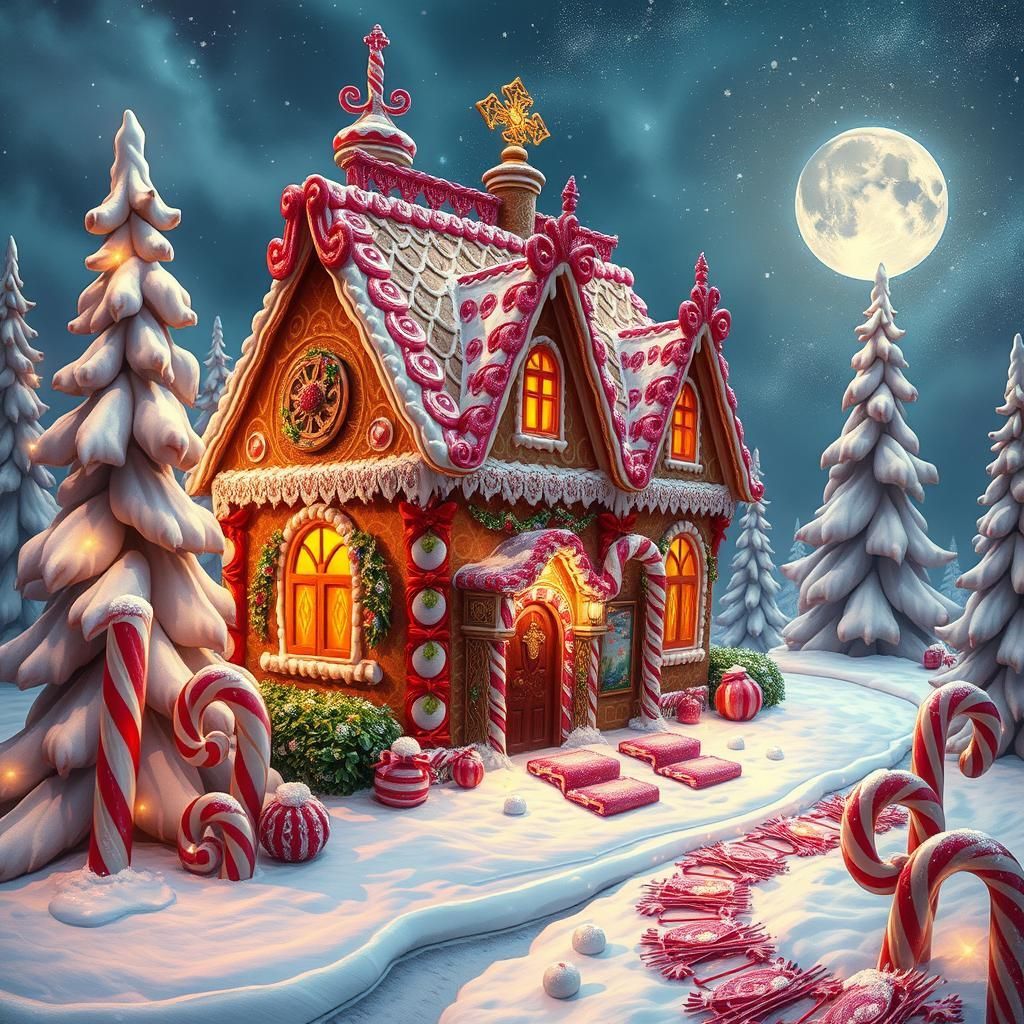 Surreal Steampunk Gingerbread House in Winter Wonderland
