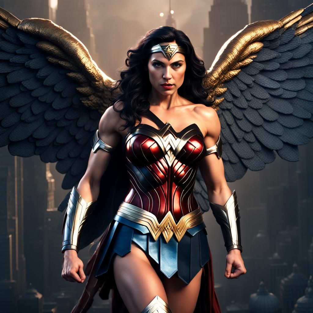 Wonder Woman with Wings in Hyperrealistic Style