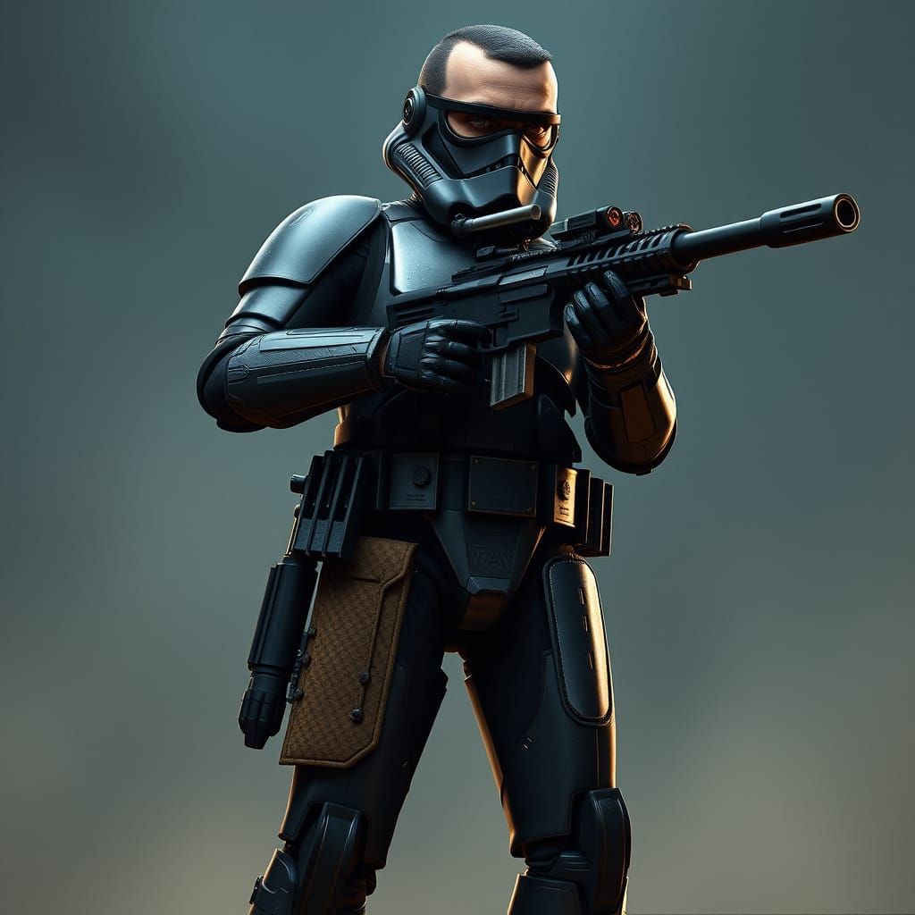 Cybernetic Stormtrooper in Dark, Gritty Futurism