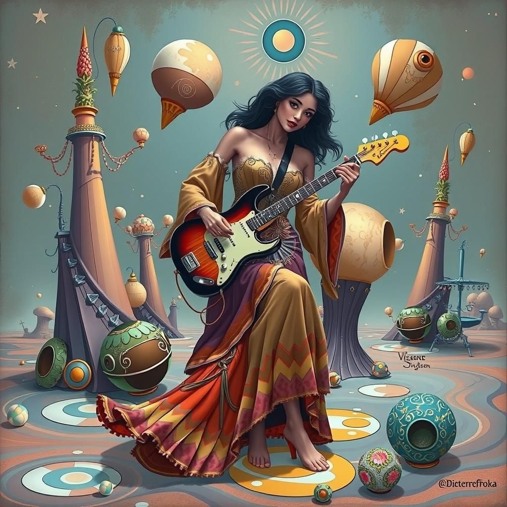 Psychedelic Dreamscape: A Whimsical 1960s-Style Illustration