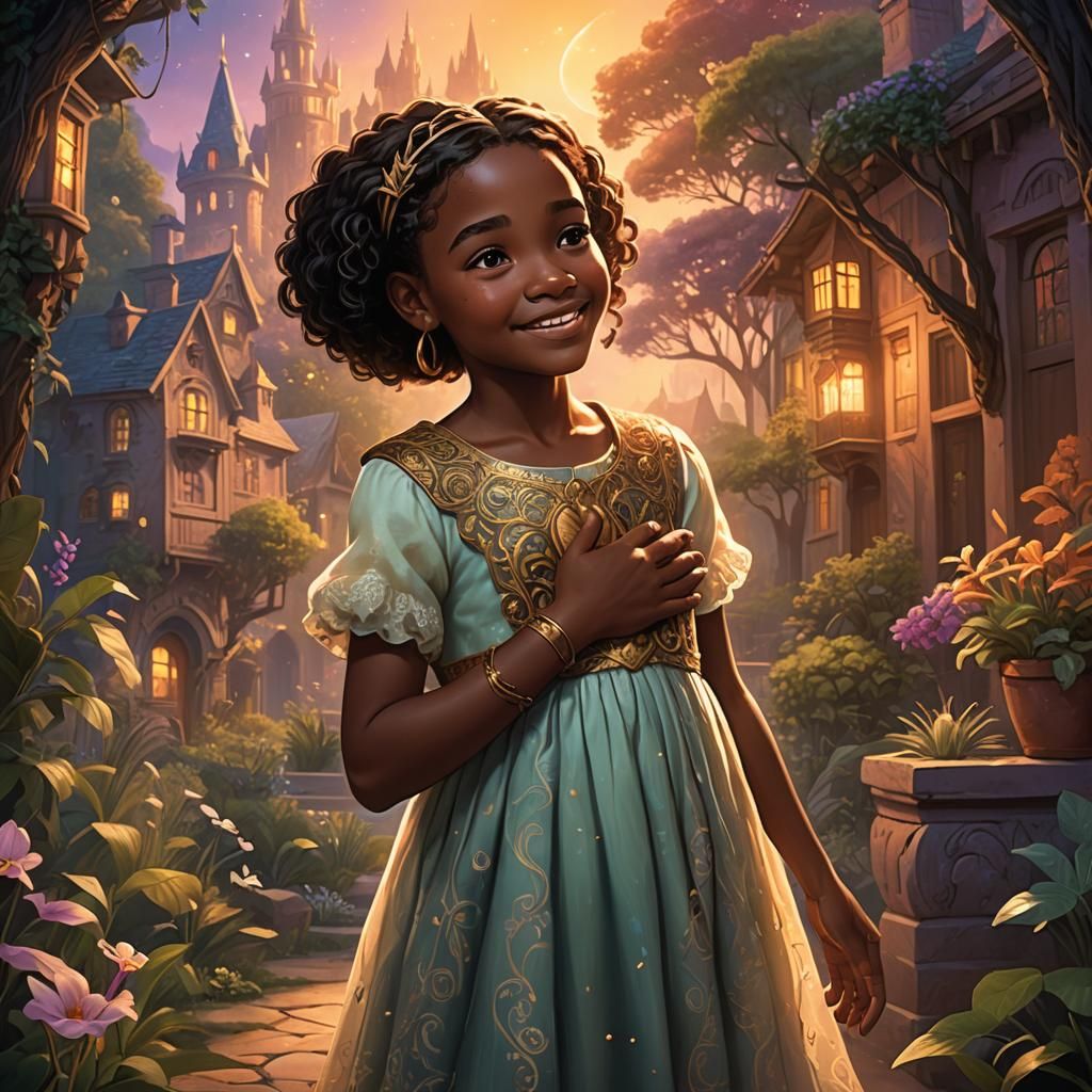 Gentle Heart: Disney-Style Illustration of Girl and Nana