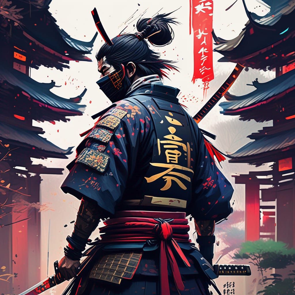 Detailed Samurai Image with Calligraphic Elements