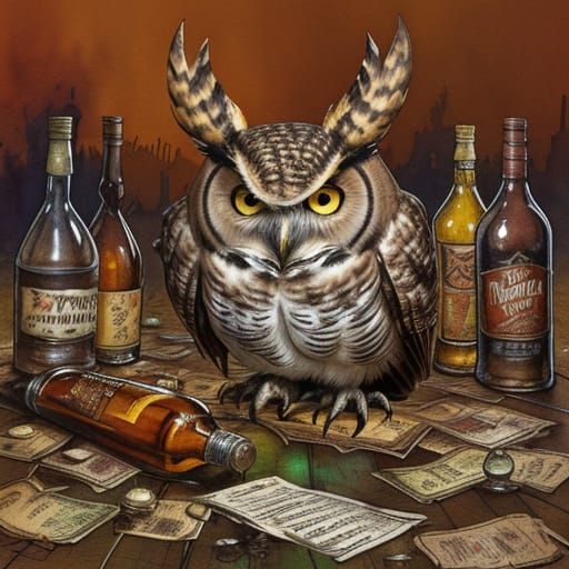 Great Horned Owl's Demise: Bakshi-Style Illustration