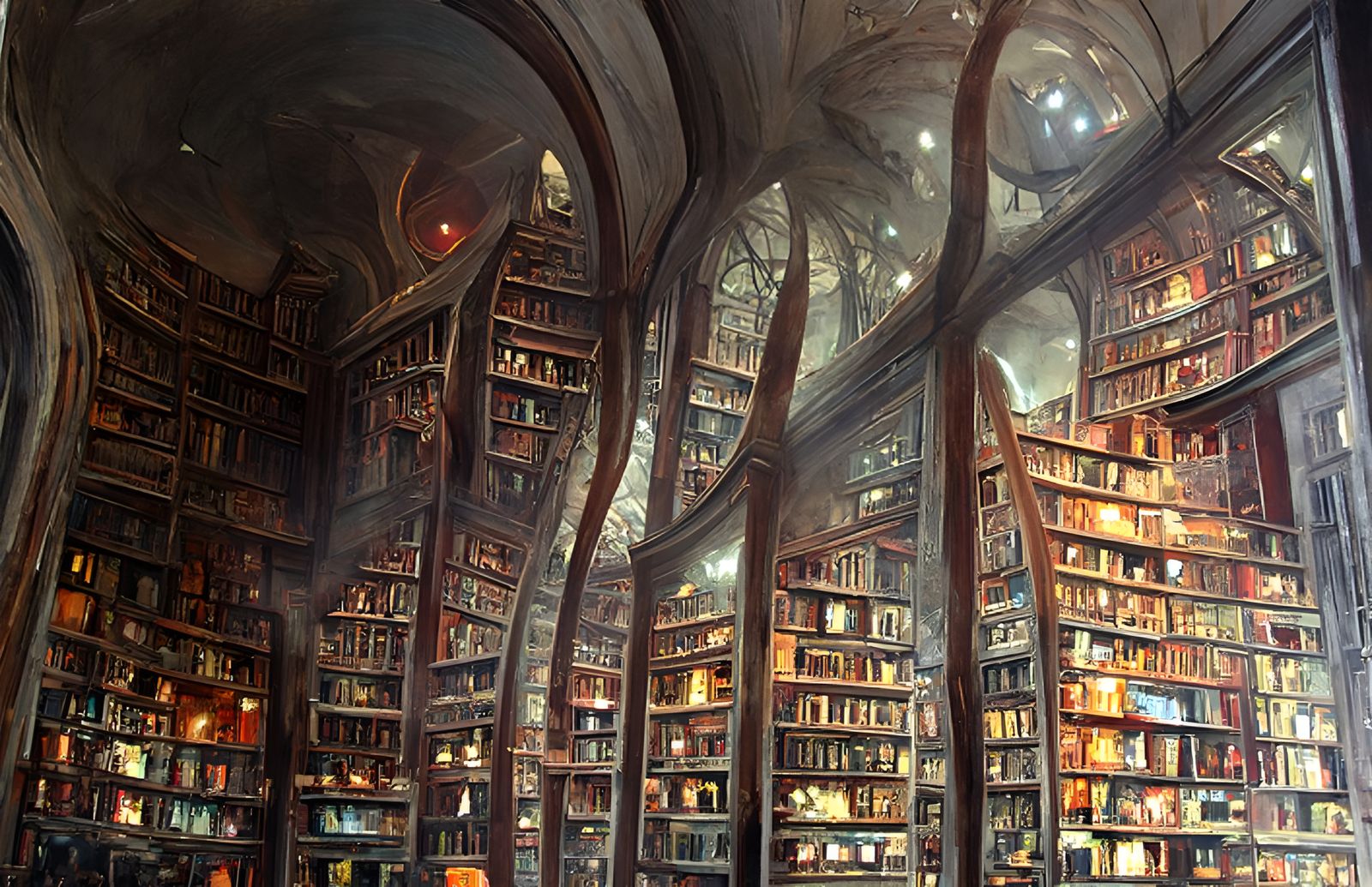 Endless Magical Library in Hyperrealistic Digital Art