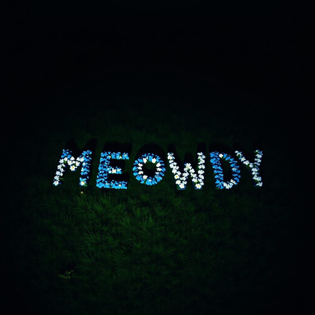 Aerial View of Flower Meadow Spelling MEOWDY