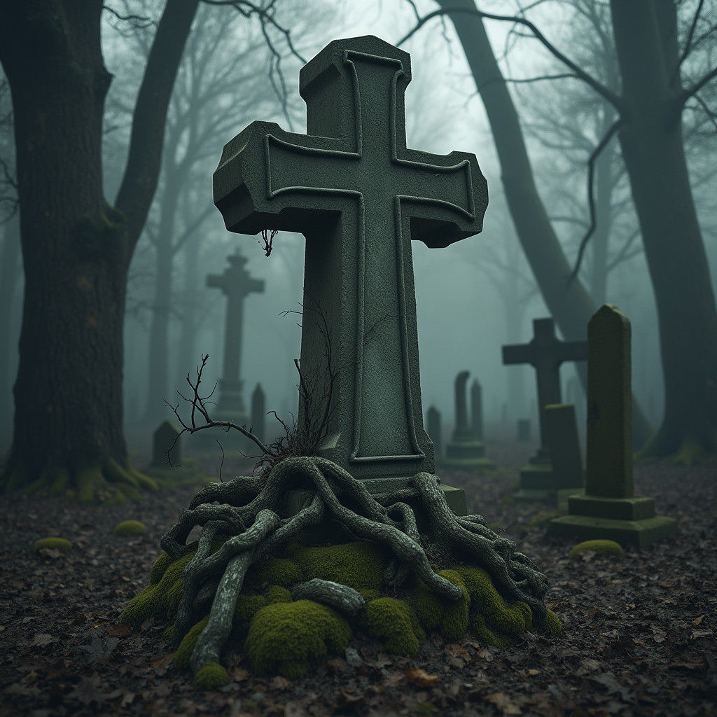Eerie Cemetery Cross in Surrealist Style