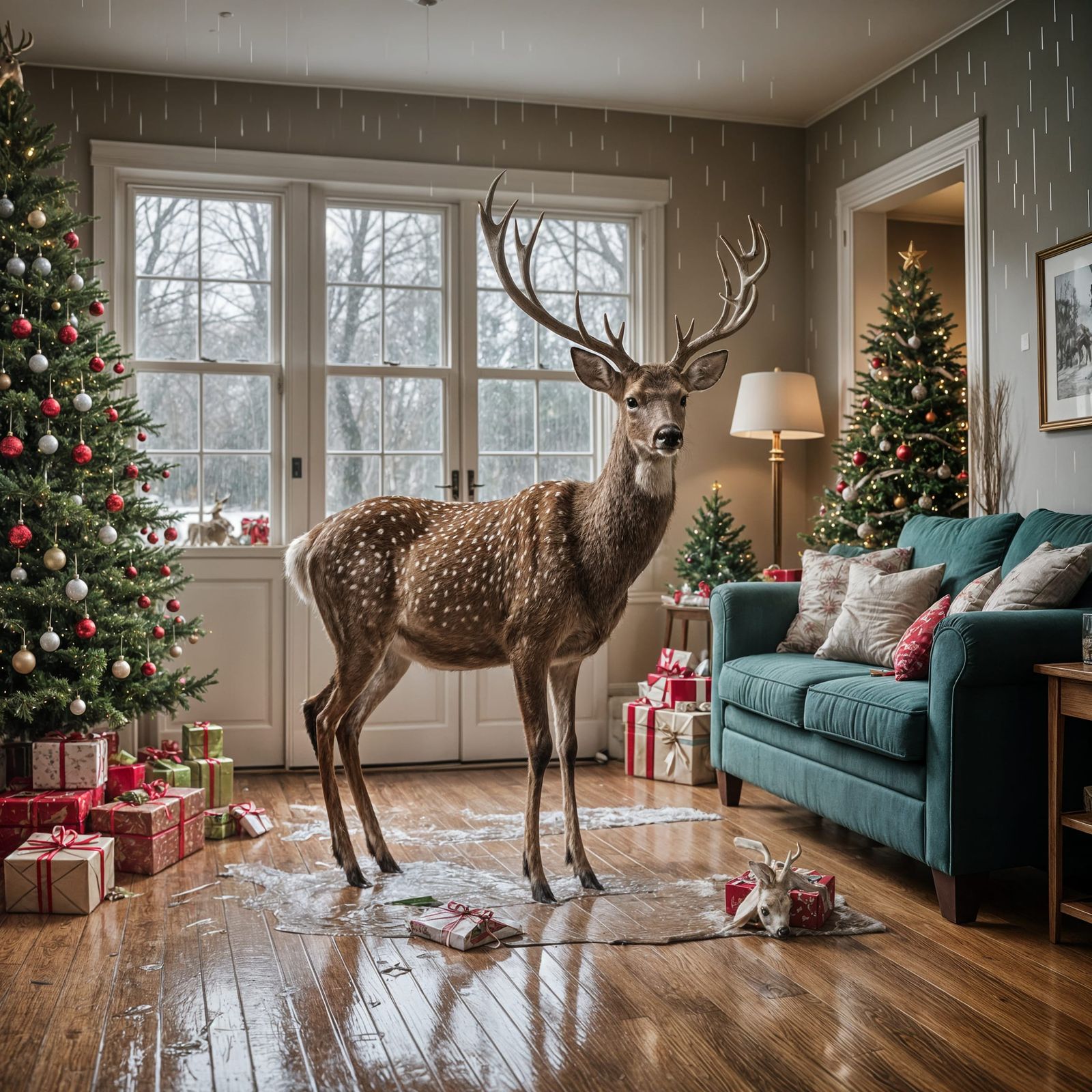 Christmas Chaos Unfolds as Rain Deer Invades the Home