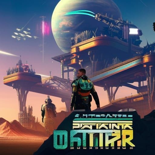 Armored Dinosaurs Guard Castle on Jupiter in Cyberpunk Style