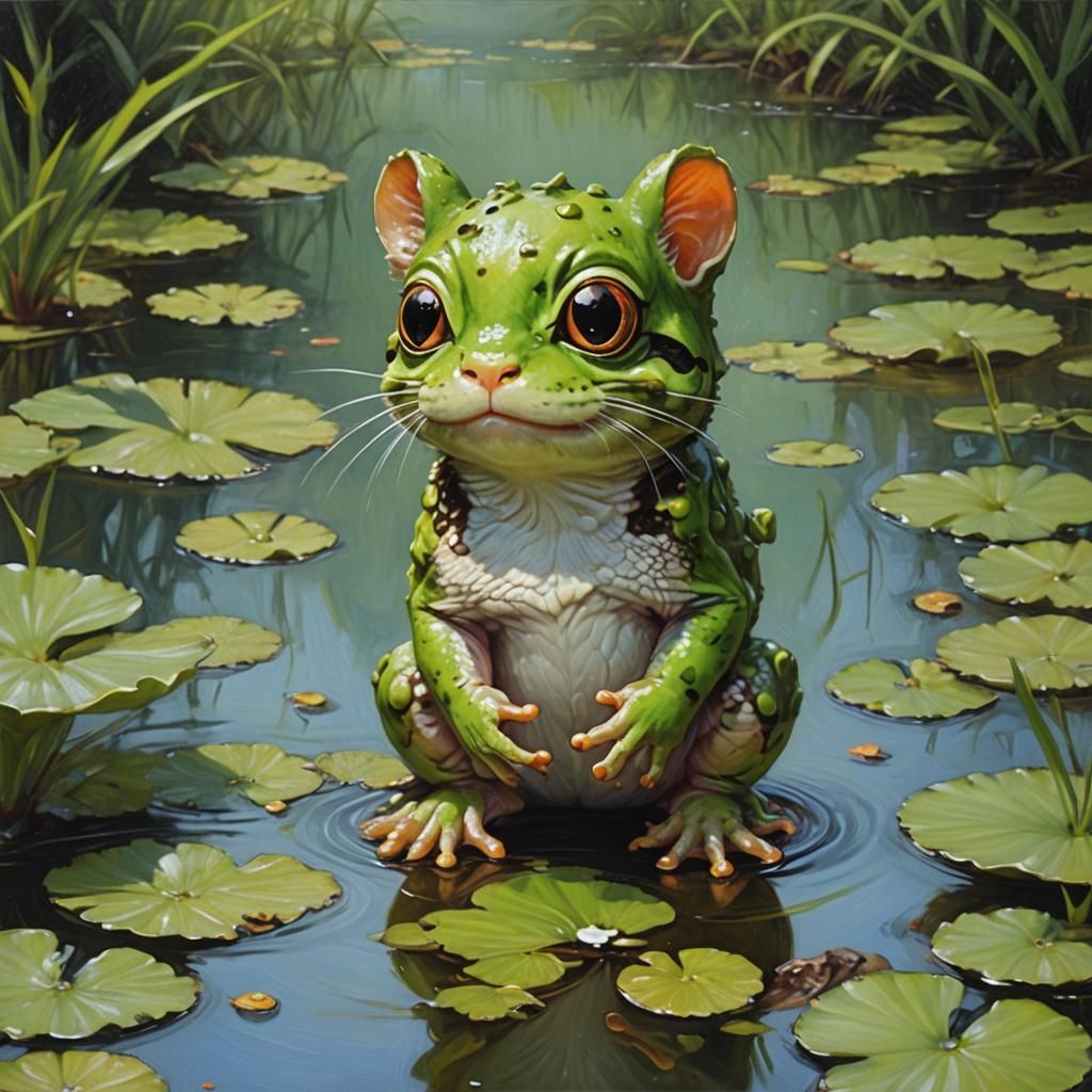 Frog Kitty: An Oil Painting in Gurney Style