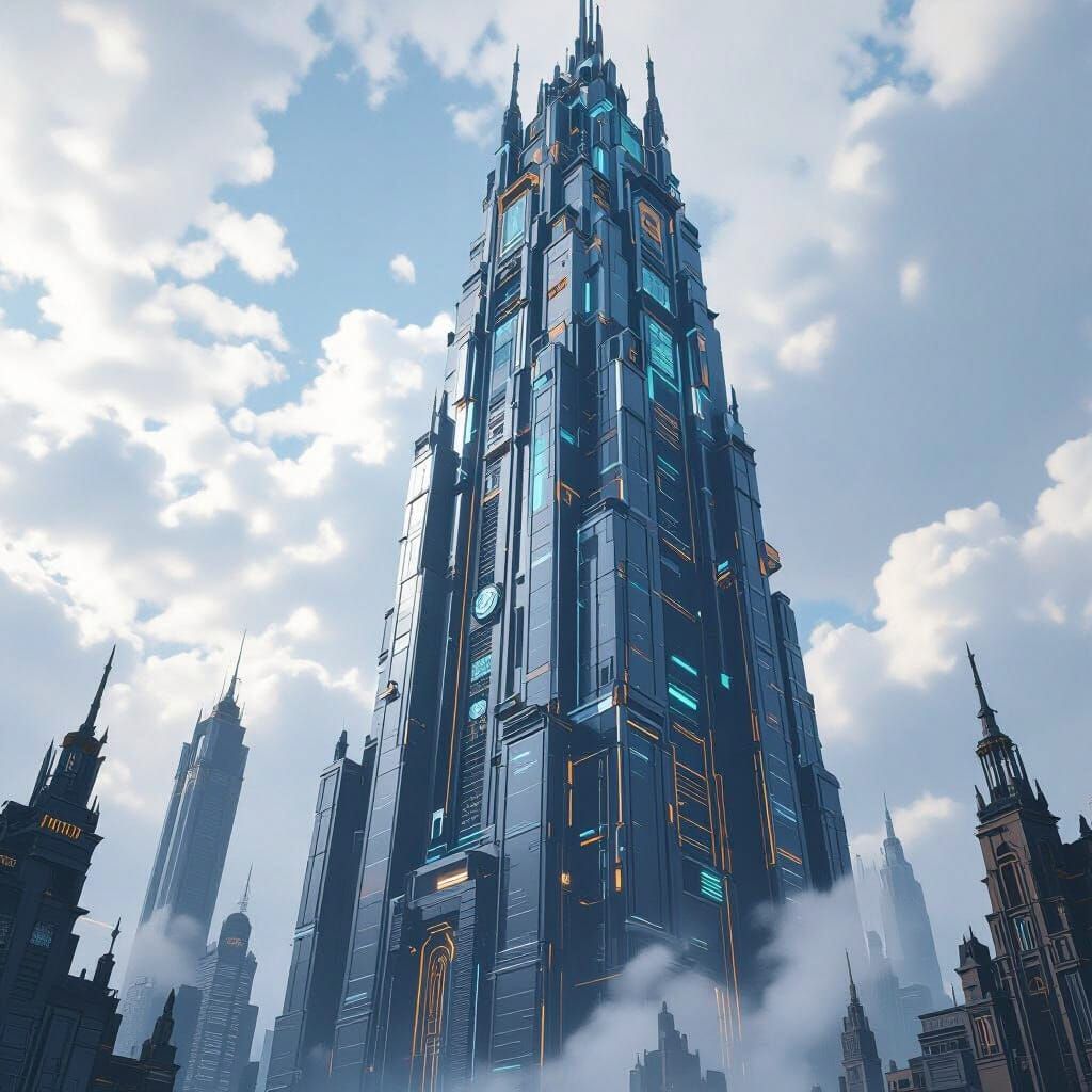Cybernetic Gothic Skyscraper Fantasy Concept Art