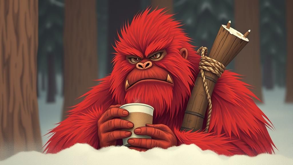 Red Sasquatch Lumberjack with Coffee