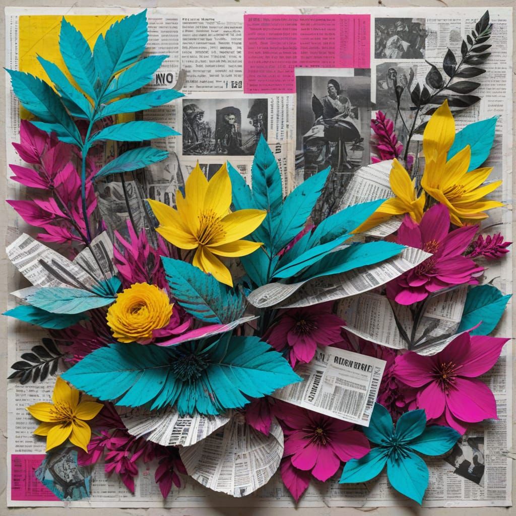 CMYK Newspaper Collage With Transparent Ink Effect