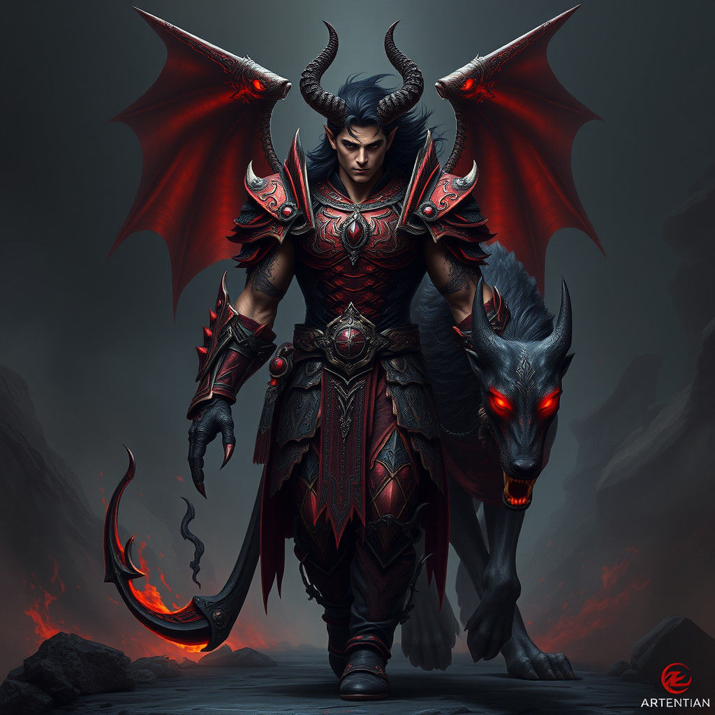 Demon and Hellhound in a Mystical Realm