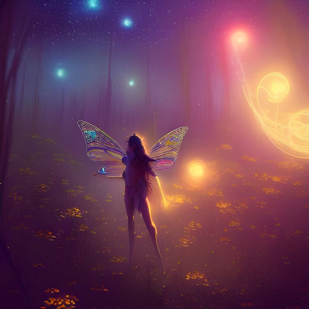 Luminescent Fairies Glowing in Starry Night