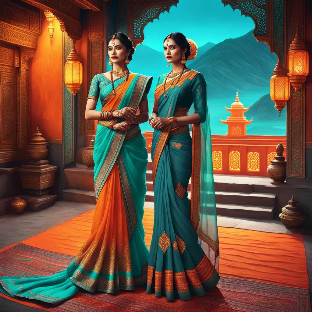 Maharashtrian and Sikkimese Women in Traditional Dress