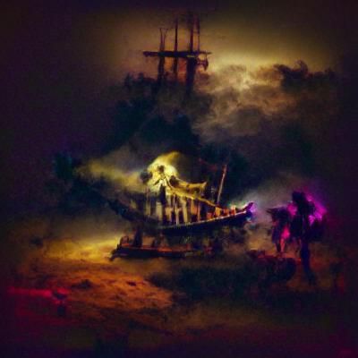 Skeleton Pirate Ship on Stormy Seas
