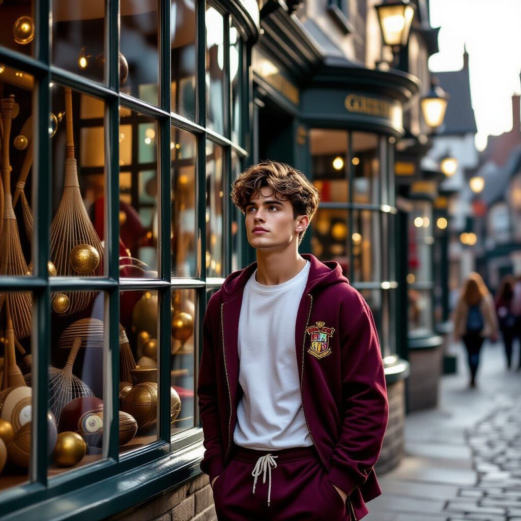 Gryffindor Student Gazing at Quidditch Shop