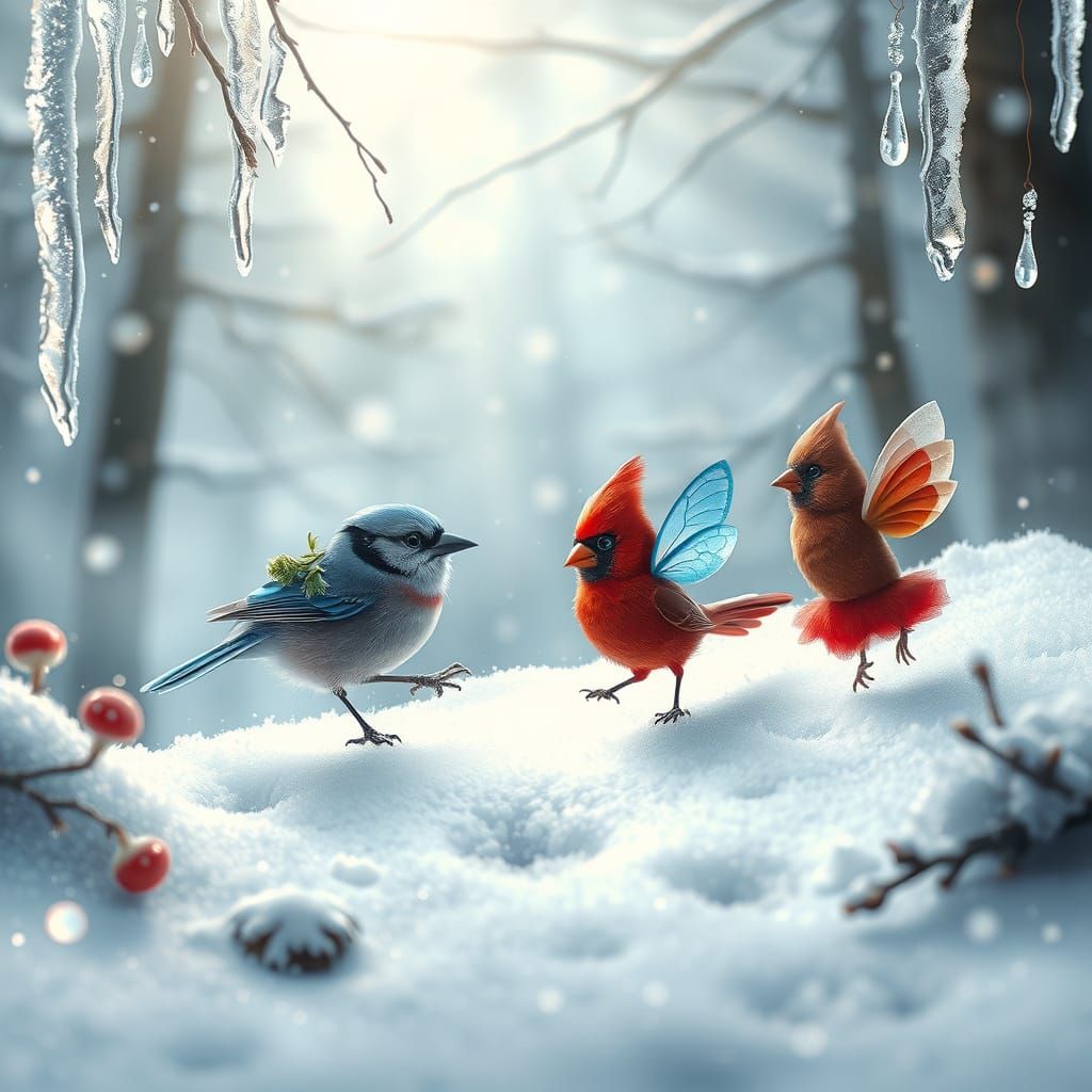 Whimsical Winter Wonderland with Miniature Friends in Snowy ...