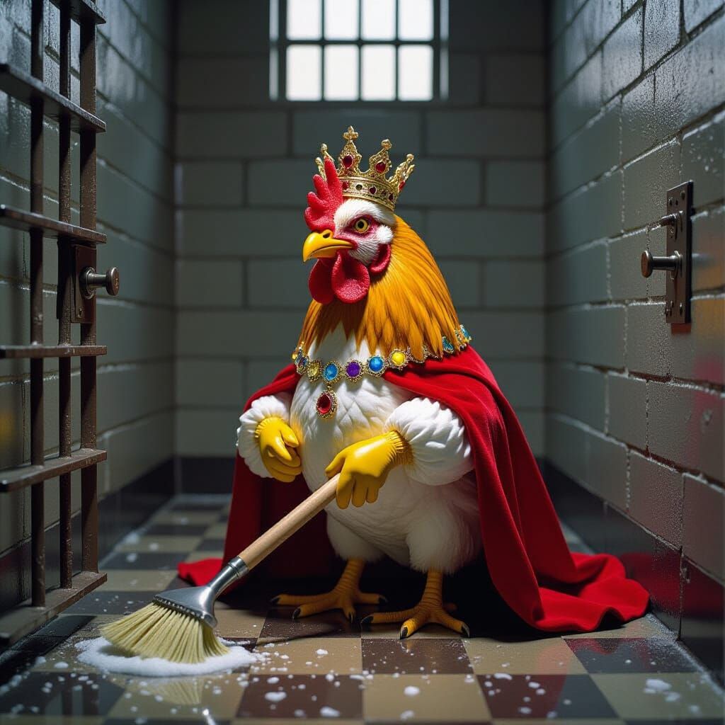 Opulent Rubber Chicken Cleans Alcatraz Cell in Surreal Oil P...