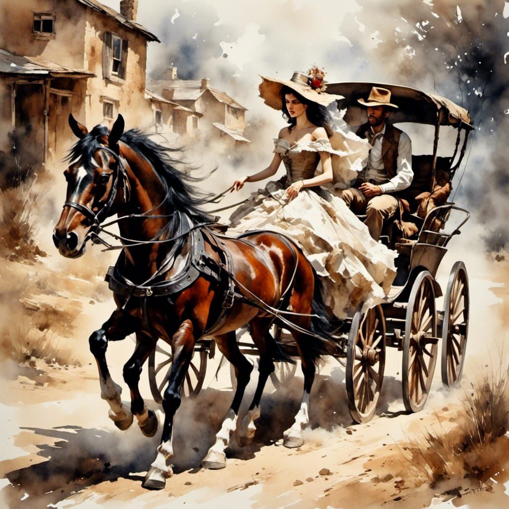 Wild West Card Game in Antique Watercolor Style