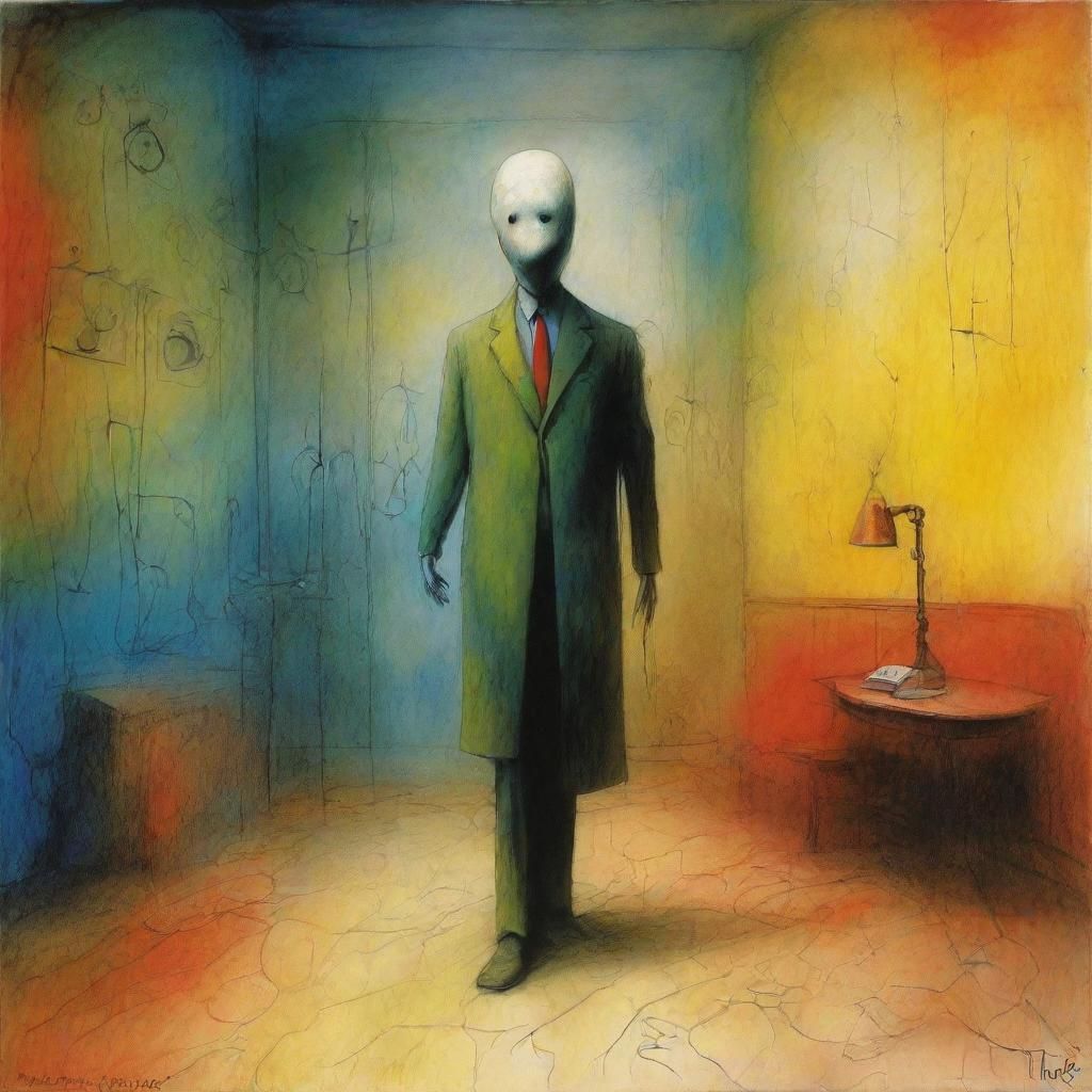 Surreal Invisible Man in Gouache Watercolor Style