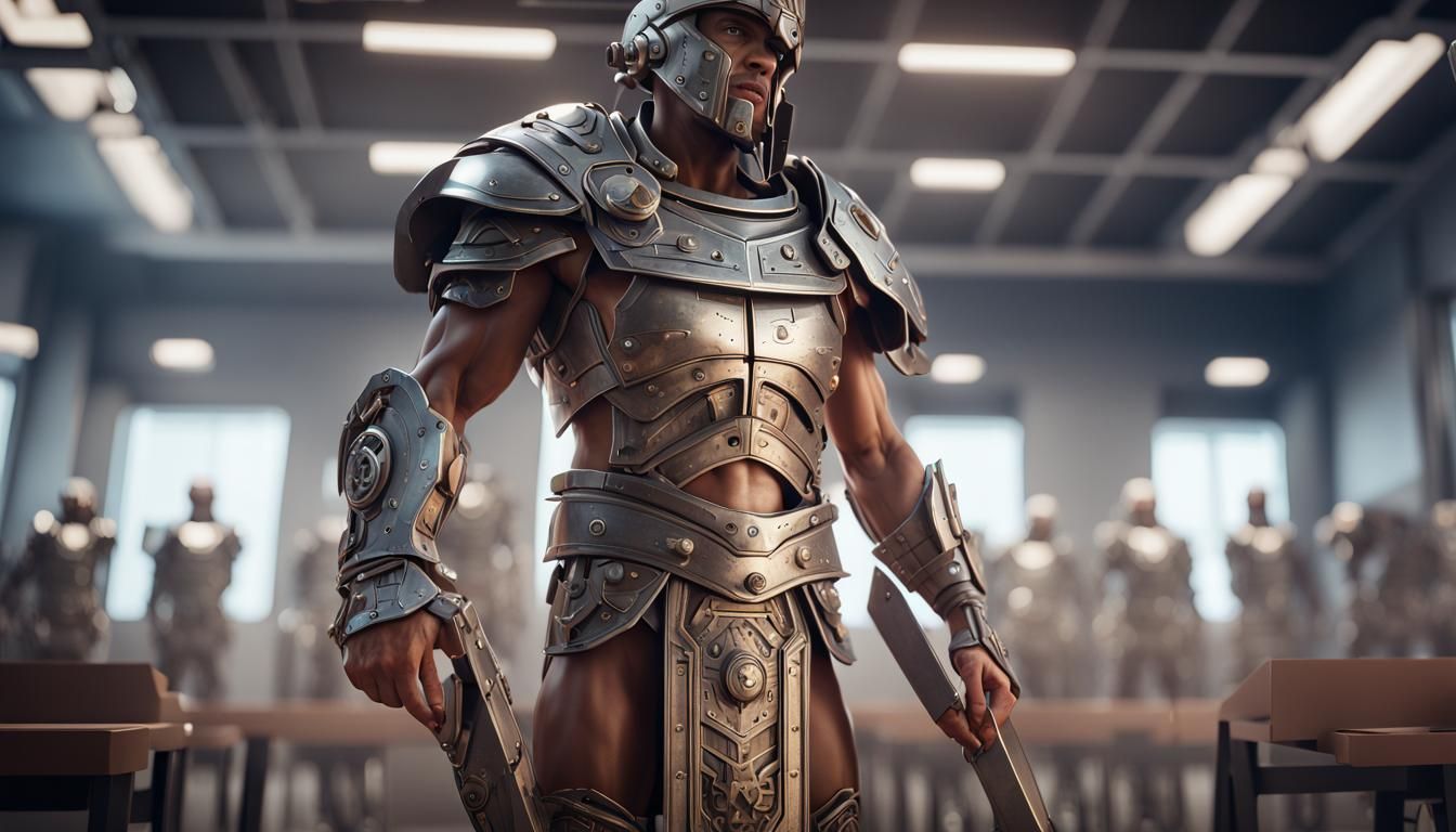 Gladiator Warrior Presented to Students: Sci-Fi Render