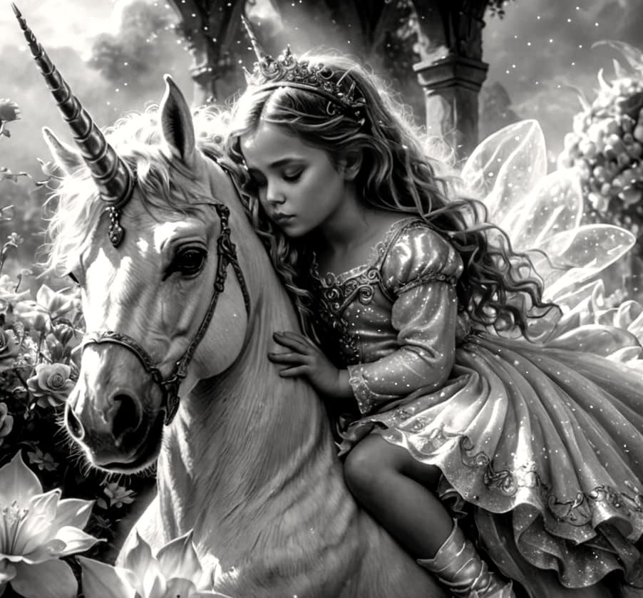 Baby Princess with Magical Unicorn: Hyperrealistic Dreamscap...