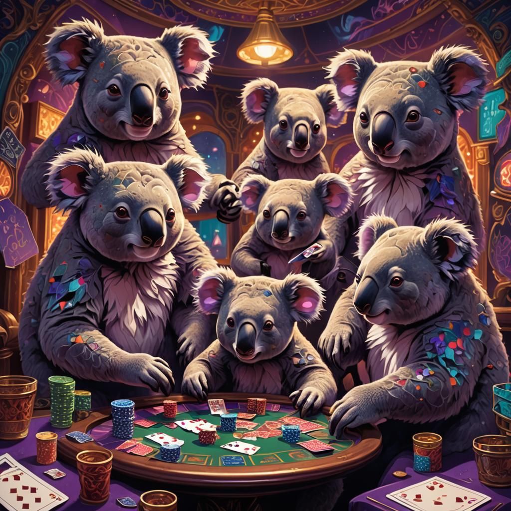 Koalas Play Poker in Surreal Underground Casino